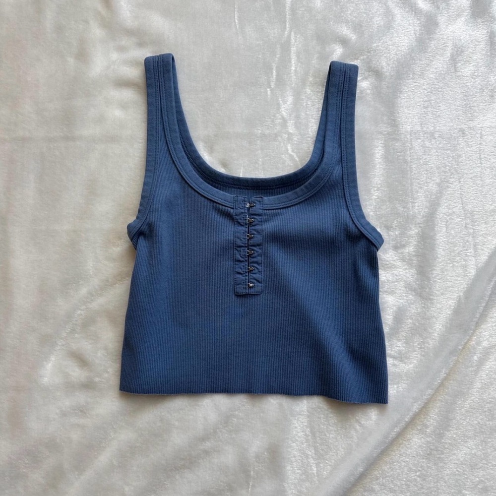 Aerie Navy Crop Top with Lace-Up Detail